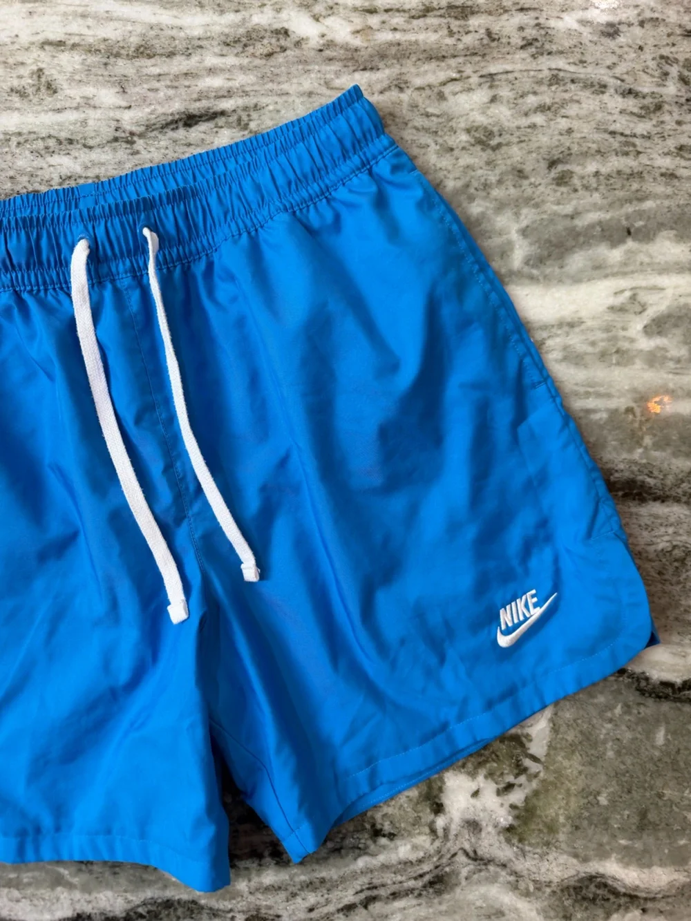 Nike Men’s Blue Swim Shorts with White Drawstring